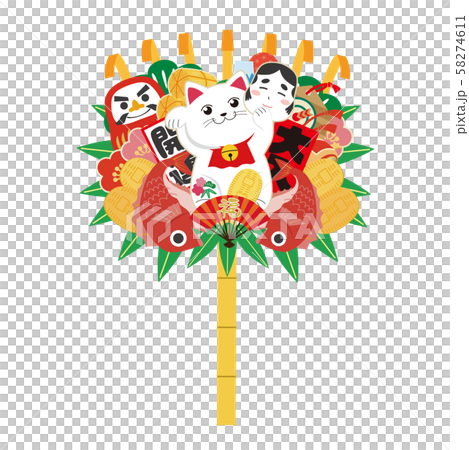 年賀状素材 年賀 和柄 和風 縁起物 熊手 招き猫 年賀状素材 年賀 和柄 和風 縁起物 熊手 招き猫 58274611