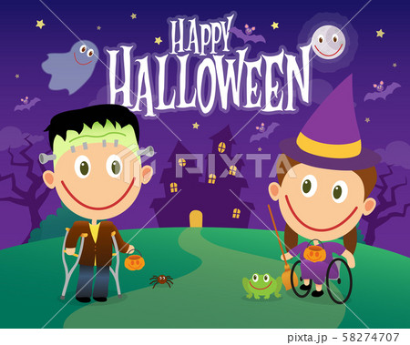 Boy with crutches and wheelchair girl dressed as Boy with crutches and wheelchair girl dressed as 58274707