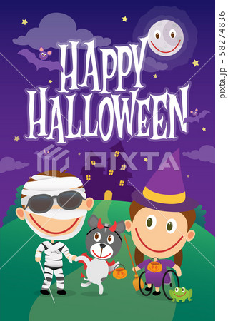 Blind boy and wheelchair girl dressed as mummy and 58274836