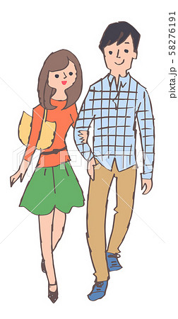腕を組んで歩く若いカップルのイラスト素材