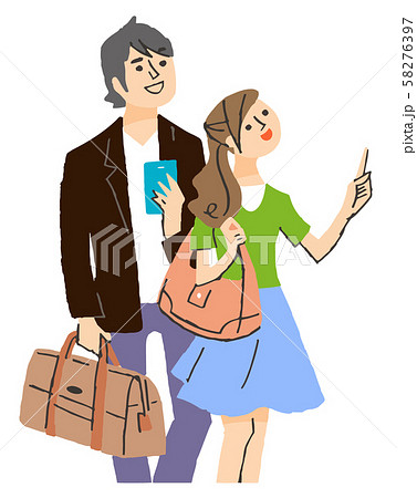 旅行するカップルのイラスト素材