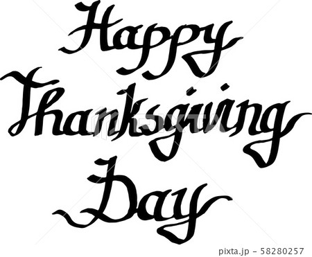 Vector Happy thanksgiving day handwriting monogram calligraphy. Black and white engraved ink art 58280257