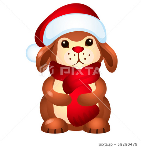 Little rabbit in Santa Claus hat isolated on white background. Sample of poster, party holiday 58280479