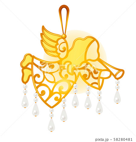 Sketch with Christmas tree decorations form of flying angel isolated on white background. Colorful Sketch with Christmas tree decorations form of flying angel isolated on white background. Colorful 58280481