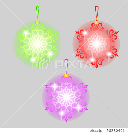 Sketch with Christmas tree decorations form of snowflakes isolated on grey background. Colorful 58280491