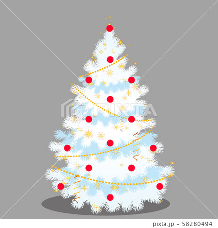 White Christmas tree with beads, baubles, sparkling flecks isolated on grey background. Sample of 58280494