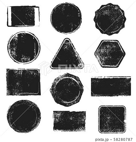 Grunge stamps. Distressed post stamp texture. Round, rectangular, triangular and hexagonal scratched Grunge stamps. Distressed post stamp texture. Round, rectangular, triangular and hexagonal scratched 58280787