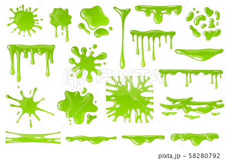 Green Cartoon Slime Goo Blob Splashes Sticky のイラスト素材