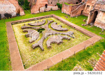 Lower Courtyard at Domus Augustana. Ancient ruins on Palatine Hill, Rome, Italy Lower Courtyard at Domus Augustana. Ancient ruins on Palatine Hill, Rome, Italy 58281032