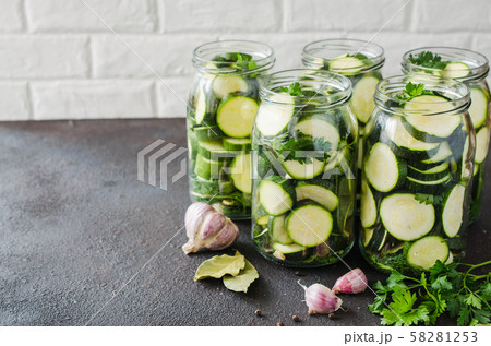 Conservation zucchini and fresh vegetables for the winter. 58281253