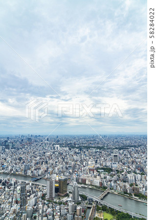 東京都 東京スカイツリーから見た街並み 浅草 上野方面の写真素材