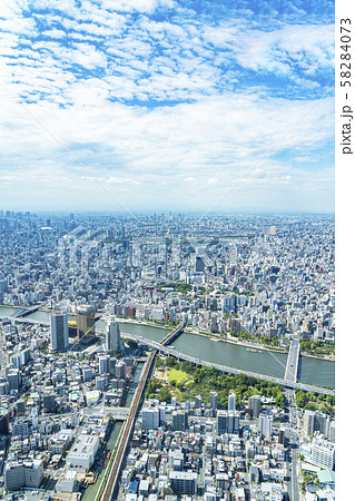 東京都 東京スカイツリーから見た街並み 浅草 上野方面の写真素材