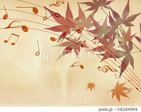 紅葉 譜面 音楽 五線譜 秋 古い譜面 ト音記号 もみじ 音符 のイラスト素材