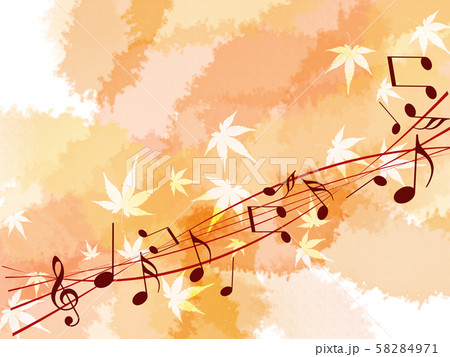 紅葉 譜面 音楽 五線譜 水彩 秋 ト音記号 もみじ 音符 のイラスト素材
