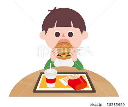 Boy eating hamburger Boy eating hamburger 58285969