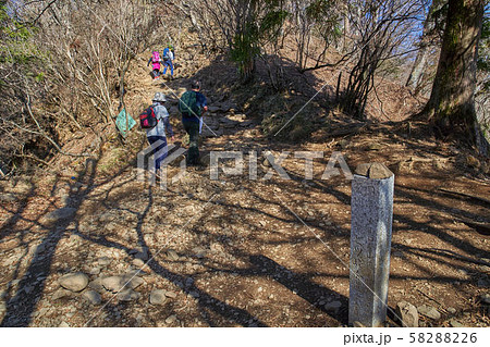秋の神奈川県伊勢原大山 国定公園大山口登山道の25丁目道標 58288226