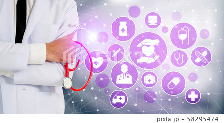 Doctor with Medical Healthcare Graphic in Hospital Doctor with Medical Healthcare Graphic in Hospital 58295474