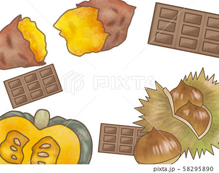 秋のチョコレート 秋の味覚 芋栗南瓜 広告テンプレート イラスト素材 コピースペースのイラスト素材 5950