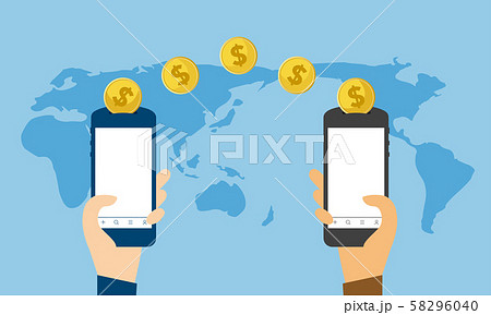 デジタル払い、スマホとお金のイメージのイラスト、ベクター 58296040