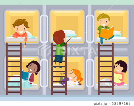 Stickman Kids Capsule Hotel Room Illustrationのイラスト素材