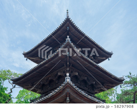 "石手寺"三重塔を見上げる "石手寺"三重塔を見上げる 58297908