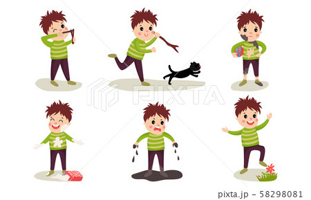 Set Of Vector Illustrations With Six Boys Of Destructive Behaviour Cartoon Characters Set Of Vector Illustrations With Six Boys Of Destructive Behaviour Cartoon Characters 58298081