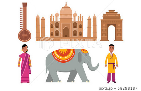 Vector Illustration Set With Indian Culture Symbols Isolated On White Background 58298187