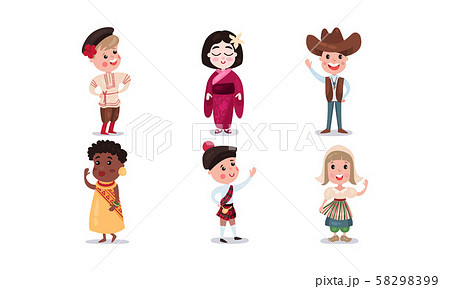 Set With People From Around The World In Traditional Costumes Isolated On White Background 58298399