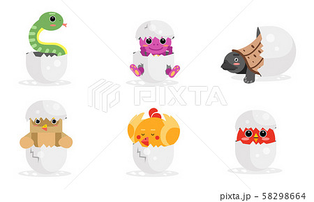 Vector Illustration Set With Cute New Born のイラスト素材