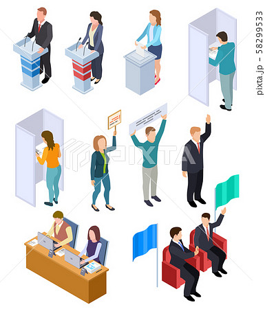 People election isometric. Politic voting booth political debate voters debating candidate decision 58299533