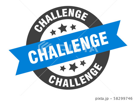 challenge sign. challenge blue-black round ribbon challenge sign. challenge blue-black round ribbon 58299746