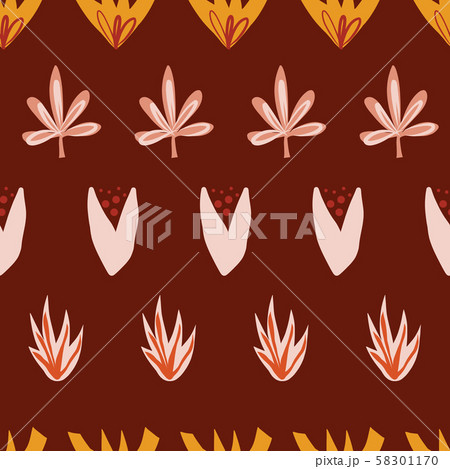 Abstract stylized autumn leaves seamless vector doodle background pink orange yellow red. Flowers 58301170