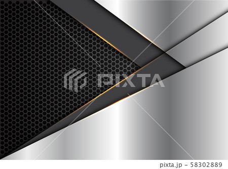 Abstract grey arrow gold light direction on silver with hexagon mesh design modern luxury futuristic background vector. 58302889