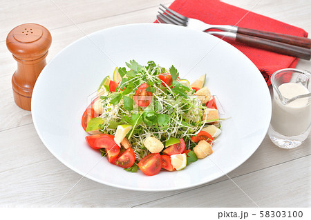 スプラウト（新芽・発芽野菜）サラダ。アルファルファ、ブロッコリー、セロリの新芽のグリーンサラダです。 58303100