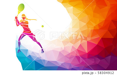 Creative silhouette of female tennis player. Racquet sport vector illustration or banner template in 58304912