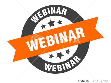 webinar sign. webinar orange-black round ribbon 58305268