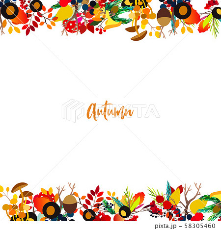 Autumn vector frame with berries, acorns, pine cone, mushrooms, branches and leaves. 58305460