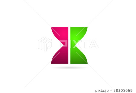 pink green color X letter logo alphabet for icon 58305669