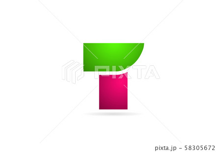 pink green color T letter logo alphabet for icon 58305672