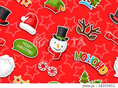 Merry Christmas seamless pattern with photo booth stickers. Merry Christmas seamless pattern with photo booth stickers. 58305851