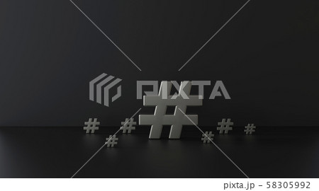 Group of silver hashtag icon on dark background.3D 58305992