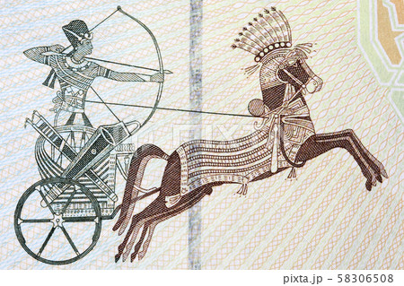 Pharaonic war chariot from Egyptian banknote 58306508