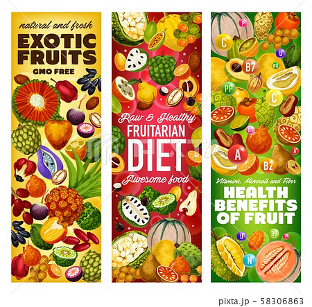 Vitamins in exotic fruits and tropical berries 58306863