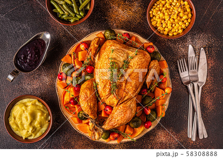 Served roasted turkey / chicken with vegetables. Served roasted turkey / chicken with vegetables. 58308888