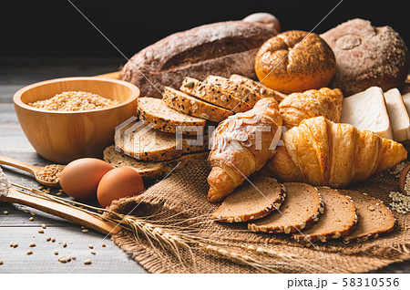 Different kinds of bread with nutrition whole 58310556