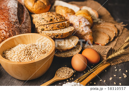 Different kinds of bread with nutrition whole 58310557