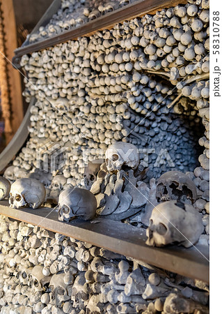 Human skulls and bones in ossuary Sedlec Kostnice Human skulls and bones in ossuary Sedlec Kostnice 58310788