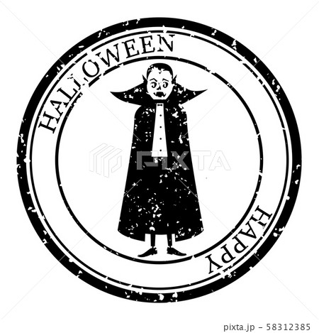 Halloween Stamp Postal. Icon Vampire Silhouette Seal. Grunge Texture. Passport Round Design. Vector 58312385