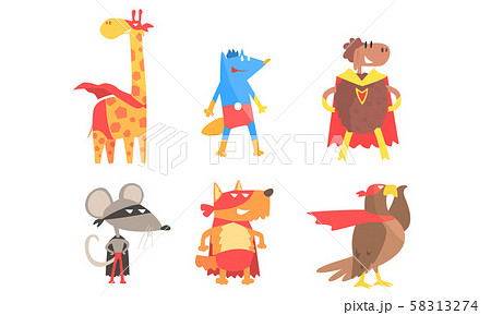 Serious animals in masks and cloaks of superheroes. Vector illustration. 58313274