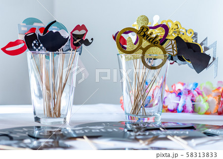 Retro Party set Glasses, lips, mustaches, masks design photo booth party wedding funny pictures 58313833
